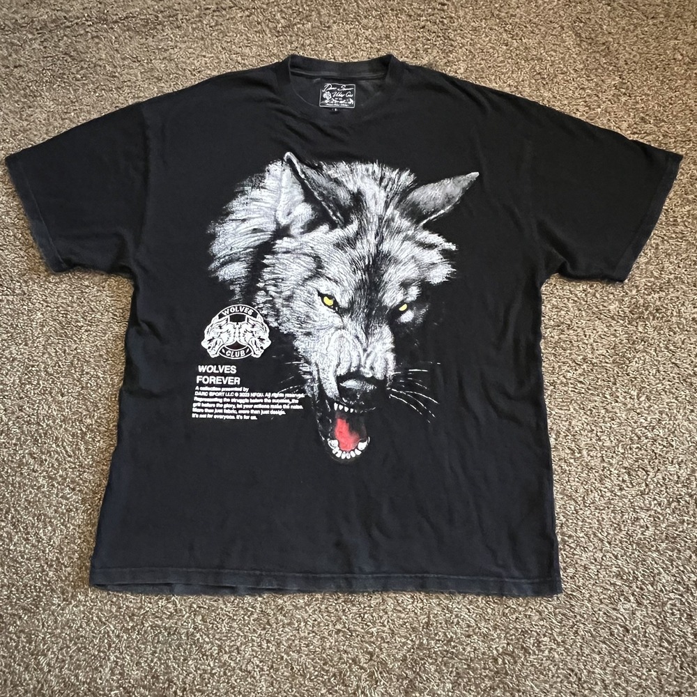 Vintage 90s Faded Wolf Nature Black Tee T Shirt Size Large Made in USA